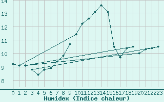 Courbe de l'humidex pour Waren