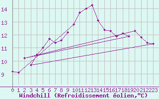 Courbe du refroidissement olien pour Trier-Petrisberg