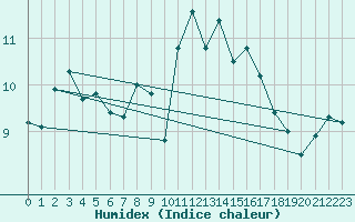 Courbe de l'humidex pour Cardinham