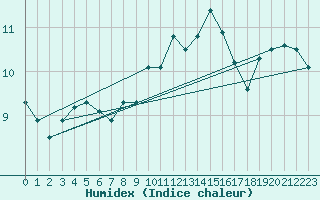 Courbe de l'humidex pour Zinnwald-Georgenfeld