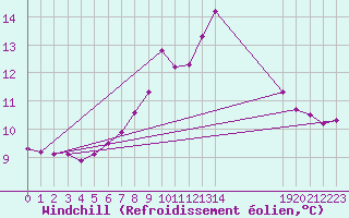 Courbe du refroidissement olien pour Meiringen