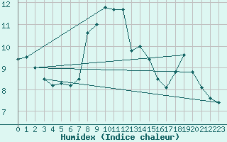 Courbe de l'humidex pour Roches Point