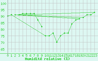 Courbe de l'humidit relative pour Nesbyen-Todokk