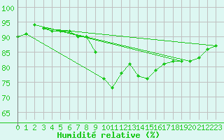 Courbe de l'humidit relative pour Saint-Hubert (Be)