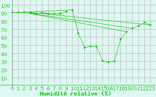 Courbe de l'humidit relative pour Nesbyen-Todokk