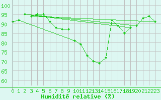 Courbe de l'humidit relative pour Palaminy (31)