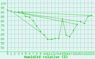 Courbe de l'humidit relative pour Wunsiedel Schonbrun