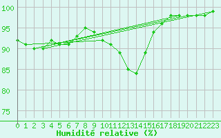 Courbe de l'humidit relative pour Nesbyen-Todokk