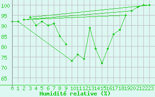 Courbe de l'humidit relative pour Offenbach Wetterpar