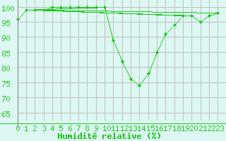 Courbe de l'humidit relative pour Michelstadt-Vielbrunn