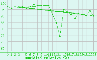 Courbe de l'humidit relative pour Zinnwald-Georgenfeld