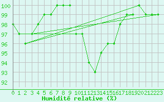 Courbe de l'humidit relative pour Michelstadt-Vielbrunn
