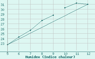 Courbe de l'humidex pour Kozani Airport