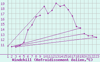 Courbe du refroidissement olien pour Hohe Wand / Hochkogelhaus