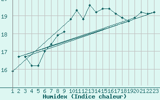 Courbe de l'humidex pour Lisbonne (Po)