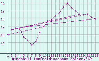 Courbe du refroidissement olien pour Lac d