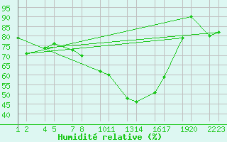 Courbe de l'humidit relative pour Straumnesviti