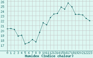 Courbe de l'humidex pour Bruxelles (Be)