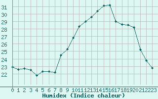 Courbe de l'humidex pour Ble / Mulhouse (68)