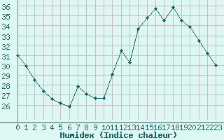 Courbe de l'humidex pour Orly (91)