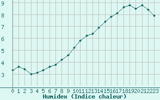 Courbe de l'humidex pour Izegem (Be)