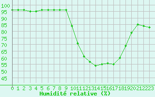 Courbe de l'humidit relative pour Pau (64)