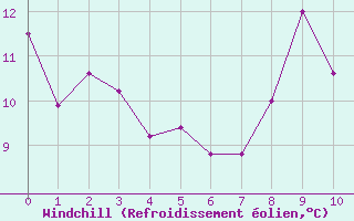 Courbe du refroidissement olien pour Diepholz