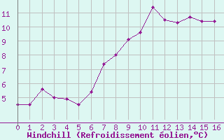 Courbe du refroidissement olien pour Albemarle