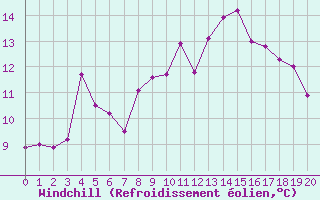 Courbe du refroidissement olien pour Schleiz