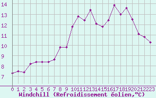 Courbe du refroidissement olien pour Mazinghem (62)