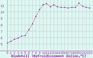 Courbe du refroidissement olien pour Angers-Beaucouz (49)