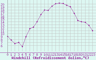 Courbe du refroidissement olien pour Wunsiedel Schonbrun