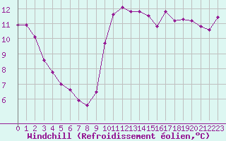 Courbe du refroidissement olien pour Toulon (83)
