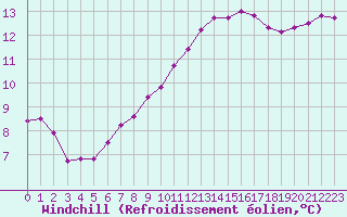 Courbe du refroidissement olien pour Forceville (80)