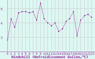 Courbe du refroidissement olien pour Dunkerque (59)