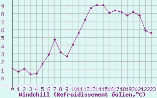 Courbe du refroidissement olien pour Plussin (42)