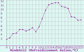 Courbe du refroidissement olien pour Chailles (41)